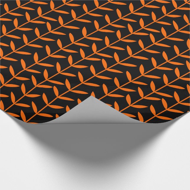 Löv Stems - Orange på Black Presentpapper (Hörn)