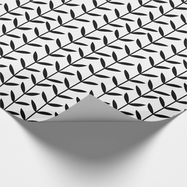 Löv Stems - Svartvit Presentpapper (Hörn)