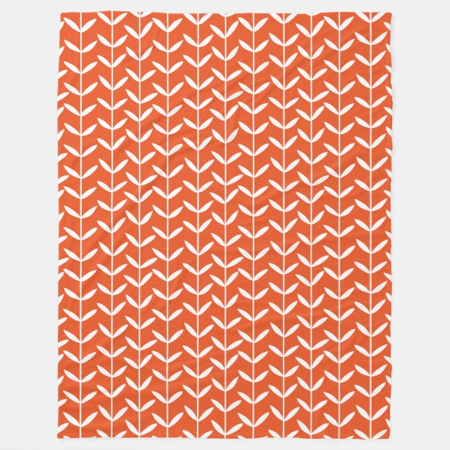 Löv Stems - Vit på Orange Fleecefilt (Framsidan)