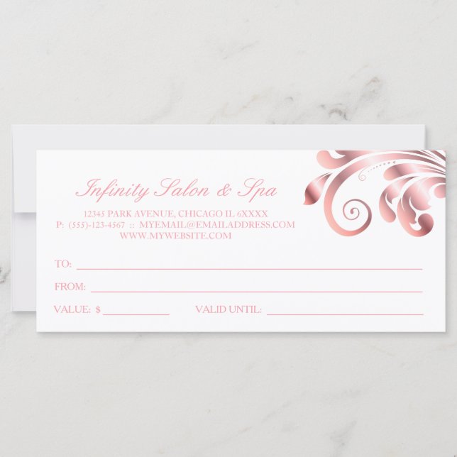 Löv Swirl Nail Salon Gift Certificate Rosa (Framsida)
