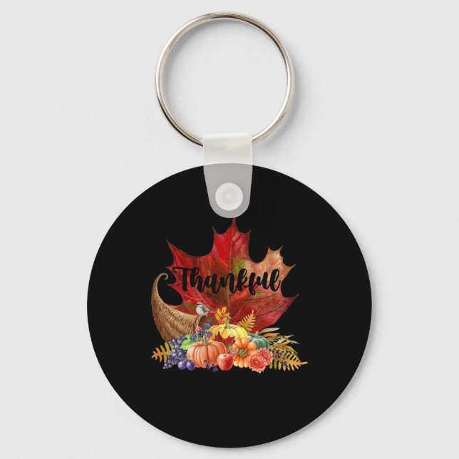 Löv Thankf för höstfallskartan i happy thanksgivin Nyckelring (Framsida)