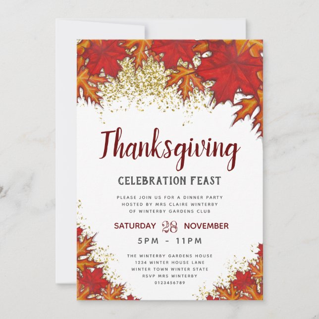 Löv | Thanksgiving Middagskväll Inbjudningar (Framsida)