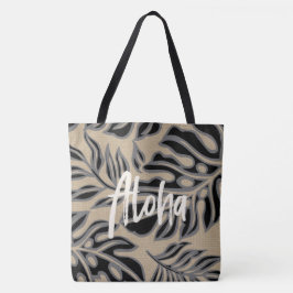 Löv Tiki Black Hawaiian Tropical Beach Bag Tygkasse