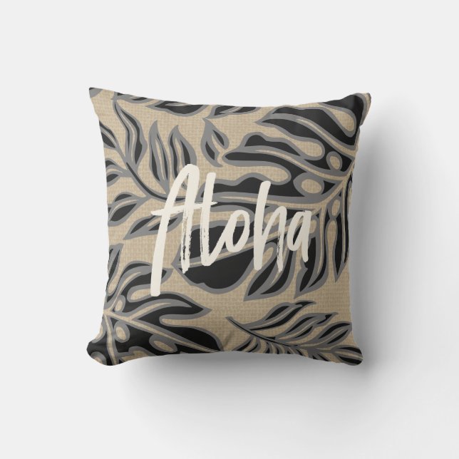 Löv Tiki Charcoal Hawaiian Tropical Reversible Kudde (Framsida)