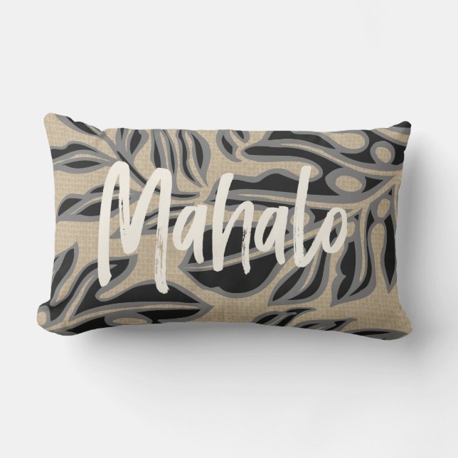 Löv Tiki Charcol Hawaiian Tropical Reversible Lumbarkudde (Framsida)