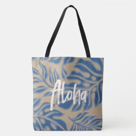 Löv Tiki Indigo Blue Hawaiian Tropical Beach Bag Tygkasse