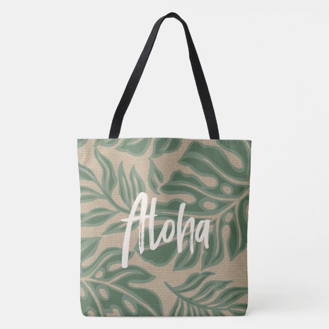 Löv Tiki Sage Grönt Hawaiian Tropical Beach Bag Ba Tygkasse (Framsida)