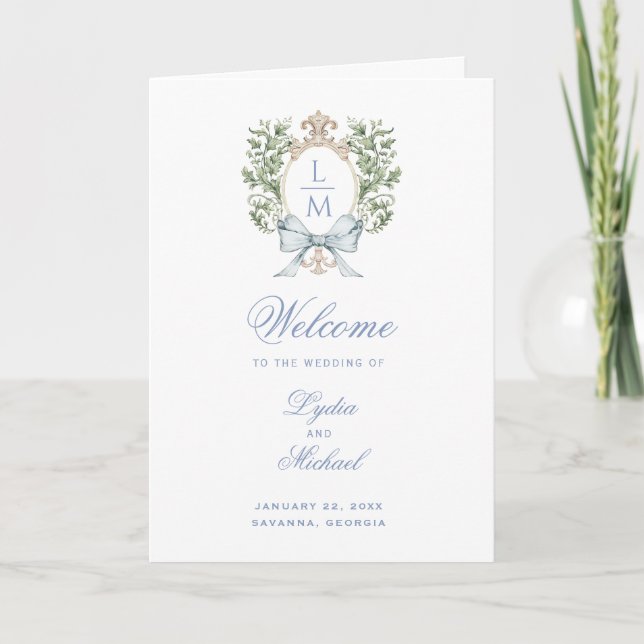 Löv Vapensköld Monogram Bröllop-mappat program (Framsida)