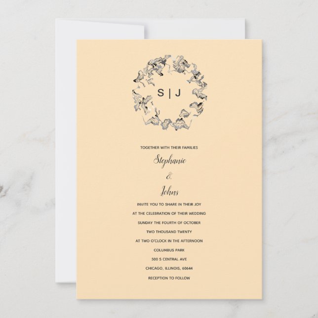 Löv Vapensköld Monogram Ivory Cream Beige Bröllop Inbjudningar (Framsida)