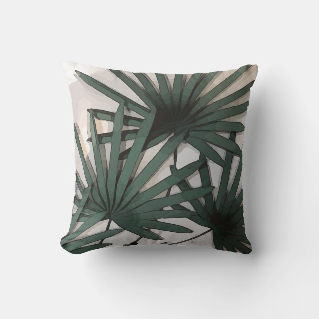 Löv vattenfärg två sidor mörk grönt och grått kudde (Framsida)