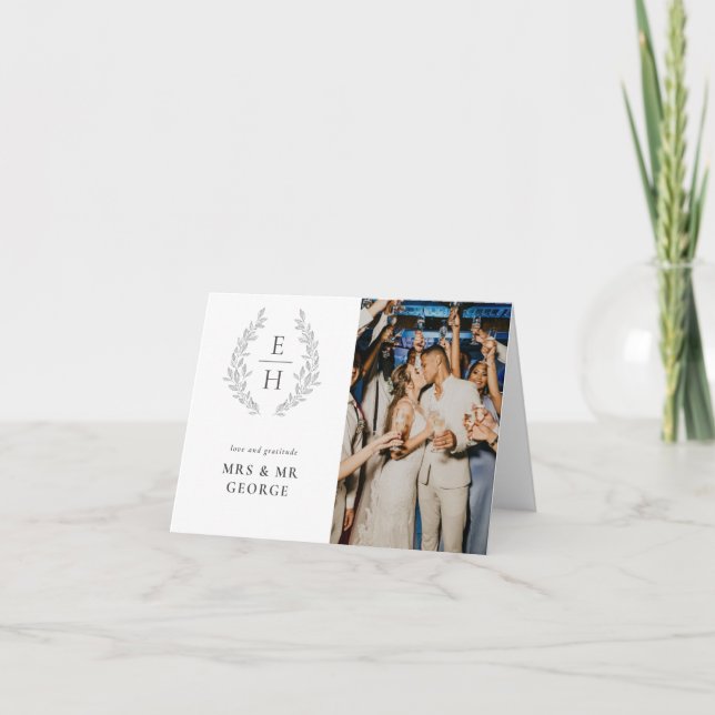 Löv Wandeans Monogram Photo Bröllop Tack Kort (Framsida)