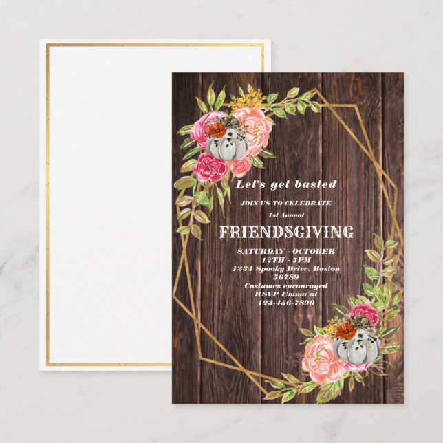 Löv Wood Friendsgiving-inbjudan Inbjudningar (Fram/baksida)