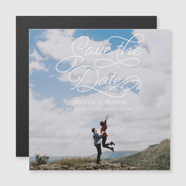 Lova Bröllop spara datum-magneter med foto Magnetisk Inbjudningskort (Fram/baksida)