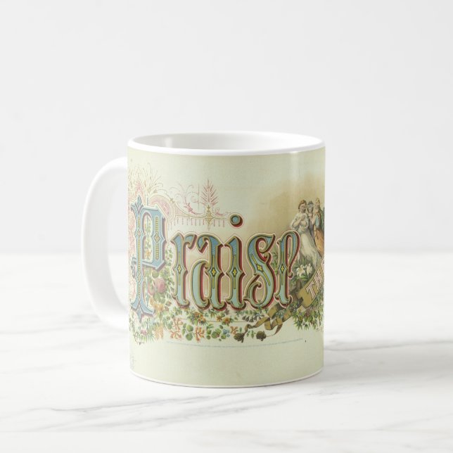 "Lova Herren" Vintage kristen konst Kaffemugg (Framsida vänster)