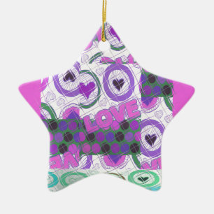 Lova Kärlek Heart Motif Art-utskrift Julgransprydnad Keramik