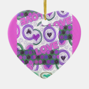 Lova Kärlek Heart Motif Art-utskrift Julgransprydnad Keramik
