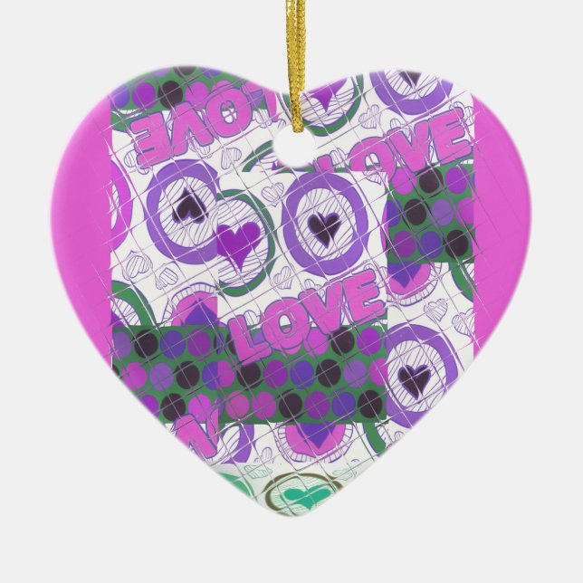 Lova Kärlek Heart Motif Art-utskrift Julgransprydnad Keramik (Framsidan)