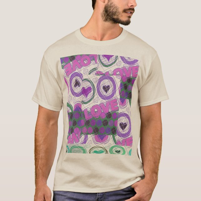 Lova Kärlek Heart Motif Art-utskrift T-shirt (Framsida)