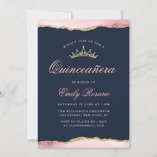 Lova marinblått och agate quinceañera inbjudningar