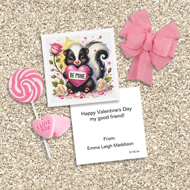 Lovable Be Mine Skunk Classroom Valentine Anteckningskort (Skapare uppladdad)