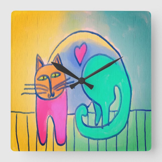 Lovable Cat Abstrakt Art Large Clock Fyrkantig Klocka (Framsida)