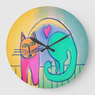 Lovable Cat Abstrakt Art Stor Klocka