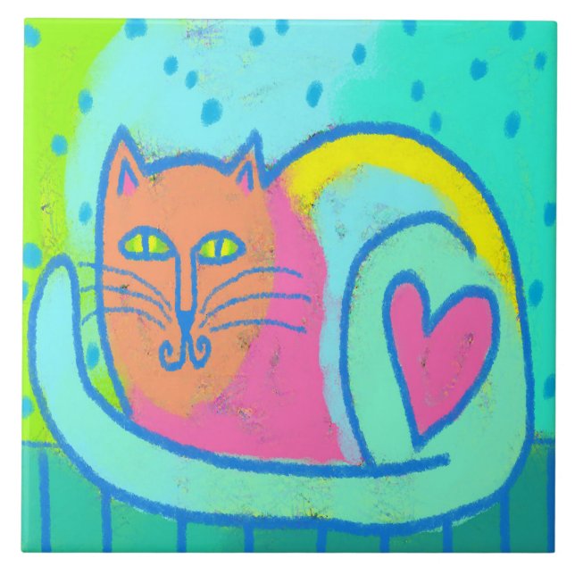Lovable Kattunge Abstrakt Art Kakelplatta (Framsidan)