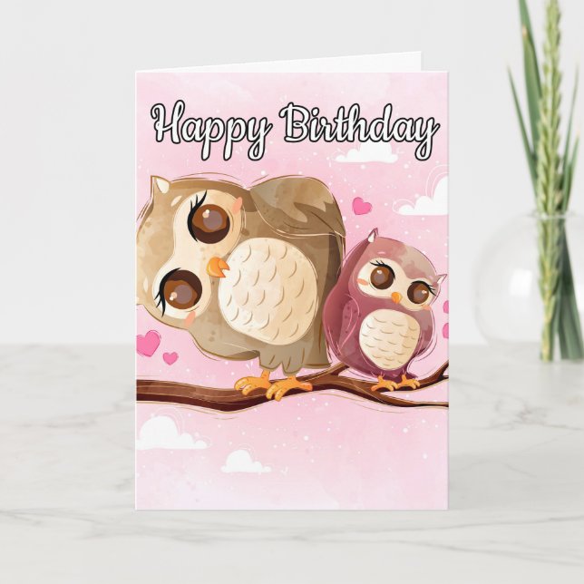 Lovable Mamma Uggla & Baby | Grattis på födelsedag Kort (Framsida)
