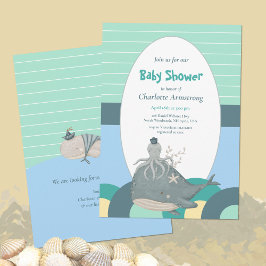 Lovable Nautical Whale Octopus Grönt Baby Shower Inbjudningar