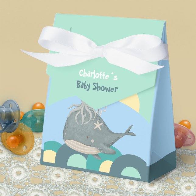 Lovable Nautical Whale Squid Grönt Baby Shower Presentaskar (Lovable Nautical Whale Squid Green Baby Shower Favor Boxes ©Susanne Sachers - Sunny Mind Design 🌞)