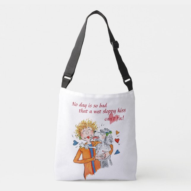 Lovable pudel slickar vår kvinna i Röd Axelväska (Framsida)