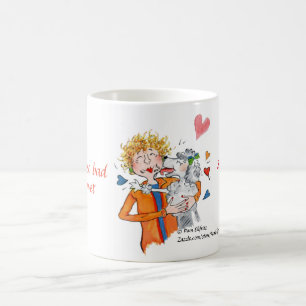 Lovable pudel slickar vår kvinna i Röd kaffe Kaffemugg