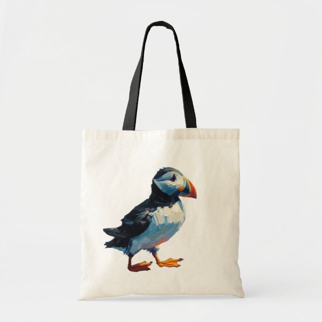 Lovable Puffin Tote Bag Oljemålning Stil Tygkasse (Framsidan)