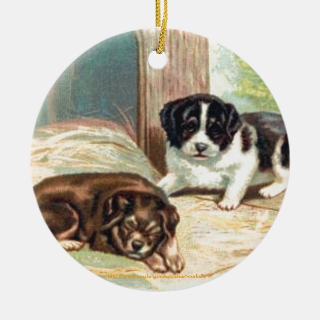 "Lovable Puppy Ornament" Julgransprydnad Keramik (Framsidan)
