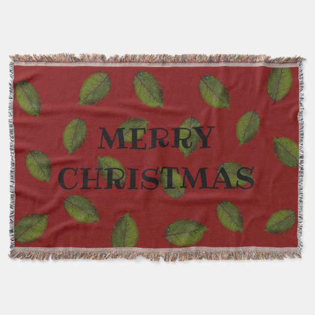 Lövad, "GOD JUL" Röd Kastmadrass Filt (Framsidan)