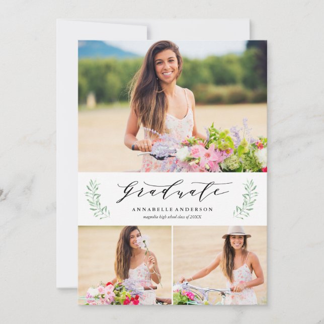 Lövad krans examen multi-foto inbjudan (Framsida)