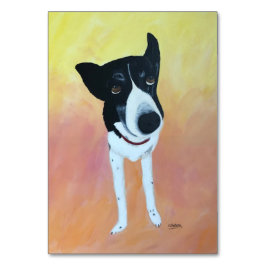 Lovande, annons, hund temat läsning av blixtkort bordsnummer