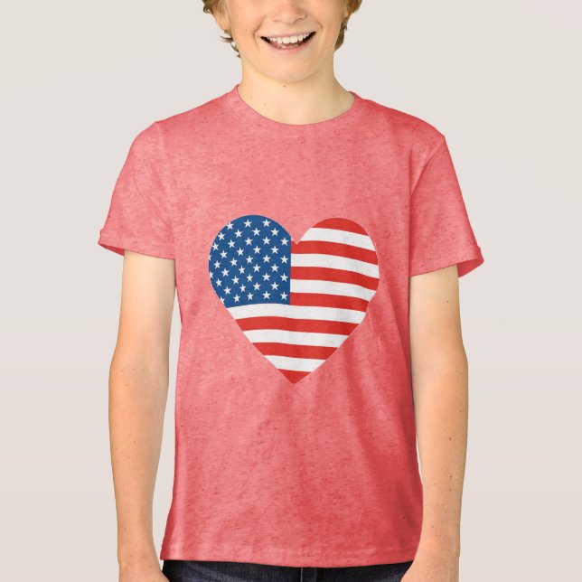 Lovande Hjärtformade amerikansk Flagga T Shirt (Framsida)