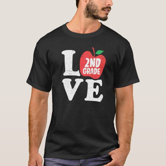 Love 2nd Grade Apple Second Grader Student Teacher T Shirt (Framsida)