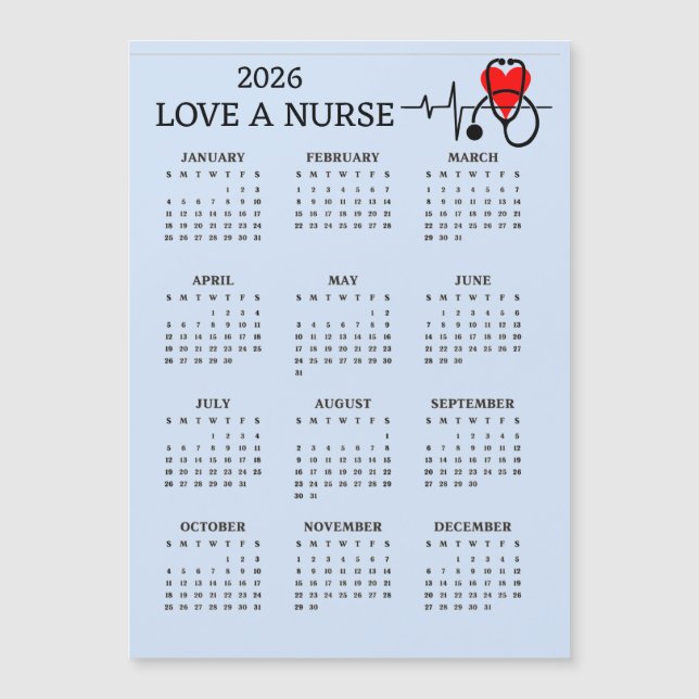 Love a Nurse 2026 Calendar Magnetic Card (Framsida)