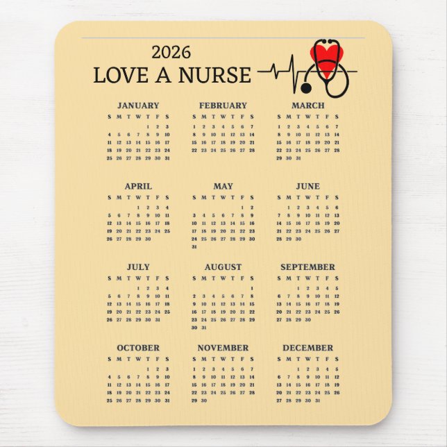 Love a Nurse Heart Stethoscope 2026 Calendar Musmatta (Framsidan)