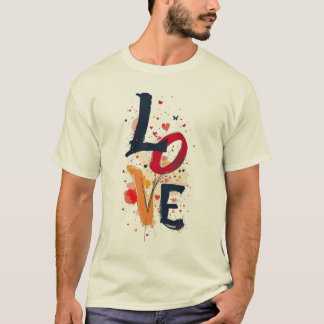 LOVE Abstrakt Målad Typografi T-Shirt – Konstnärli