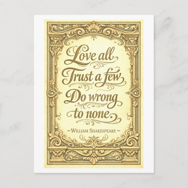 "Love All, Trust a Few" Shakespeare Vykort (Framsida)