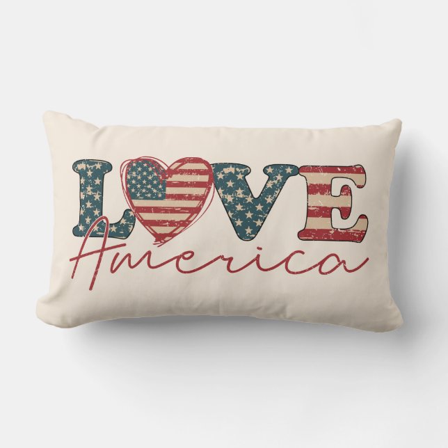 LOVE America självständighetsdag Lumbarkudde (Framsida)