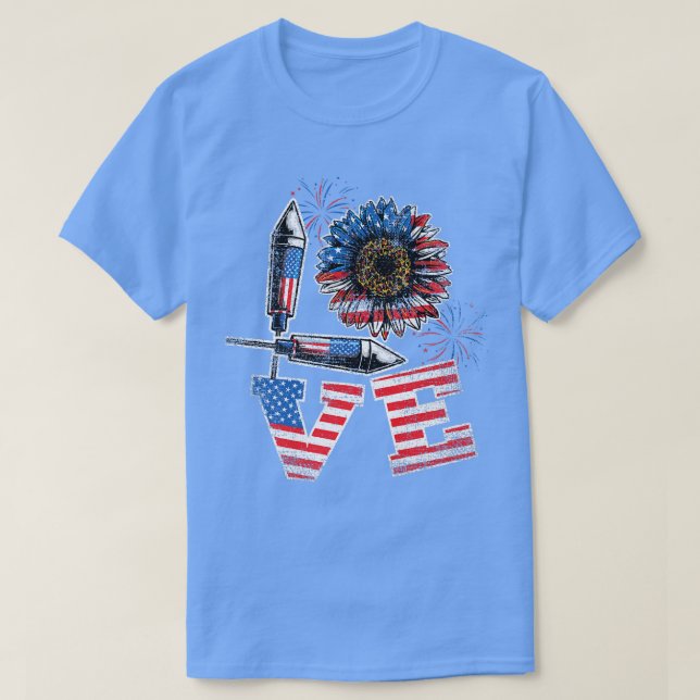 Love American Flag Sunflower 4th Of July Premium  T Shirt (Design framsida)