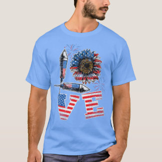 Love American Flag Sunflower 4th Of July Premium  T Shirt