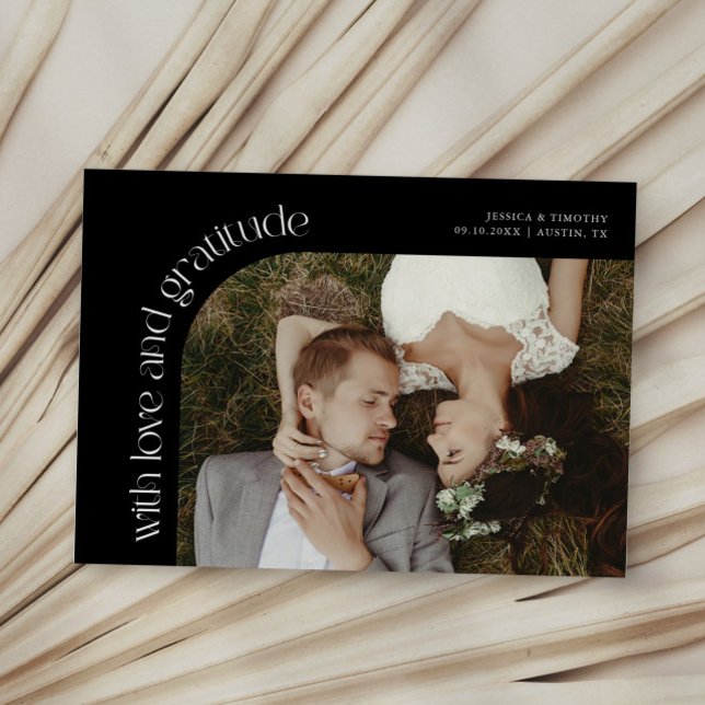 Love and Gratitude Black Wedding Photo Tack Kort (Skapare uppladdad)