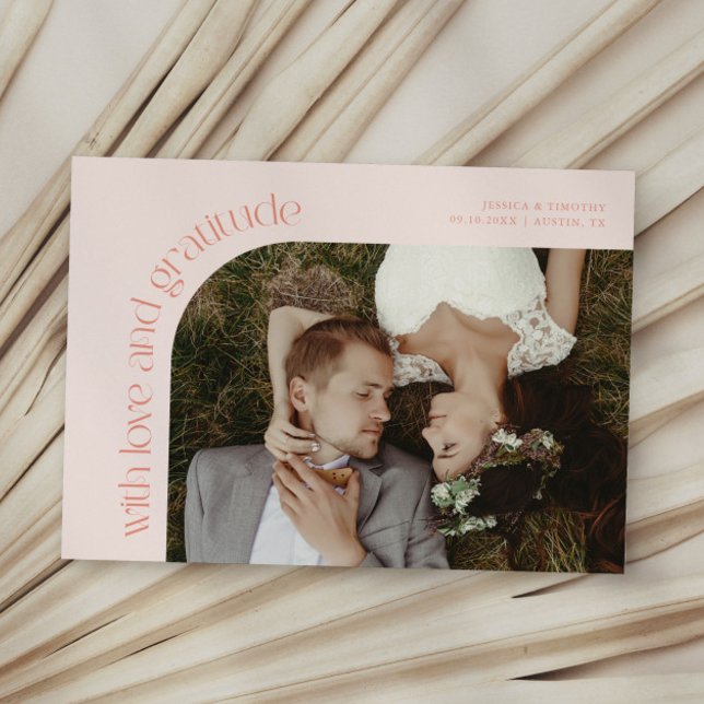 Love and Gratitude Peach Wedding Photo Tack Kort (Skapare uppladdad)