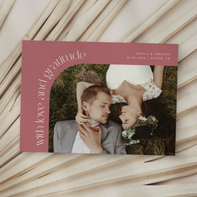 Love and Gratitude Pink Wedding Photo Tack Kort (Skapare uppladdad)