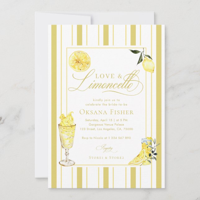 Love and Limoncello Italian Lemon Bridal Shower Inbjudningar (Framsida)
